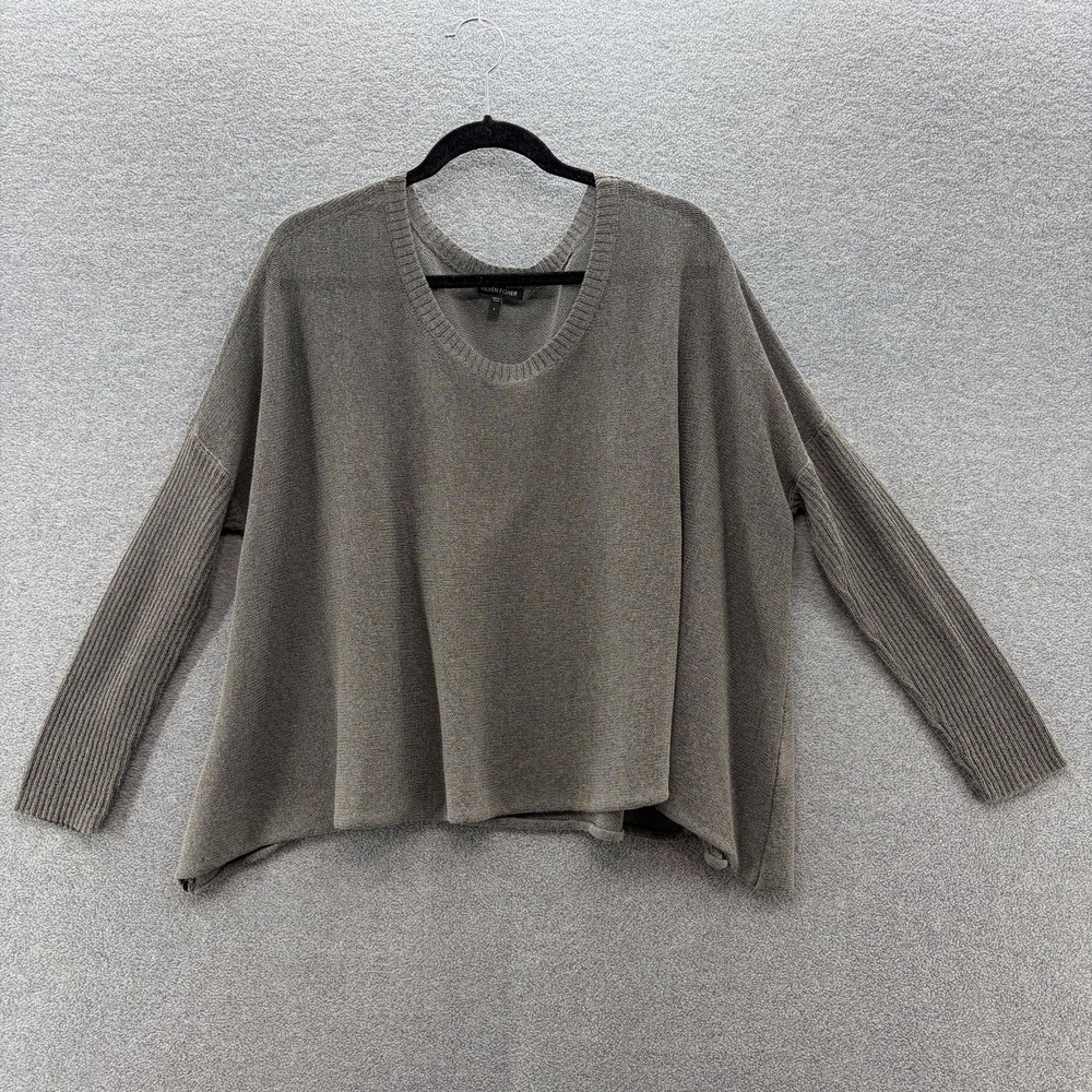 Eileen Fisher Sweater Womens Large Taupe Sheer Linen Oversized Lagenlook Knit